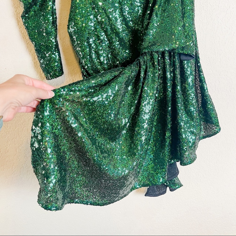 16Arlington One Sleeve Draped Sequined Tulle Mini Dress Green Size UK 8 US 4 - Picture 4 of 15